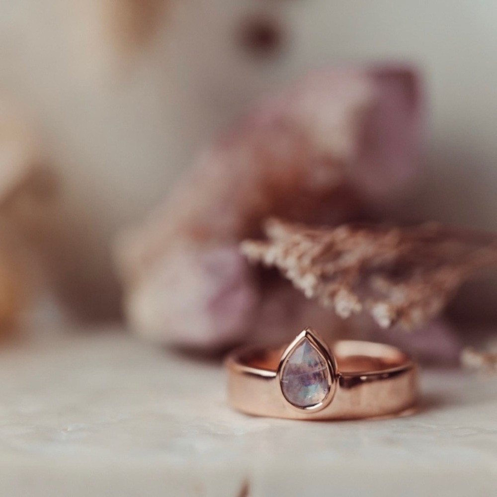 Pear Shaped Natural Labradorite Sterling Silver 14k Gold Vermeil Ring
